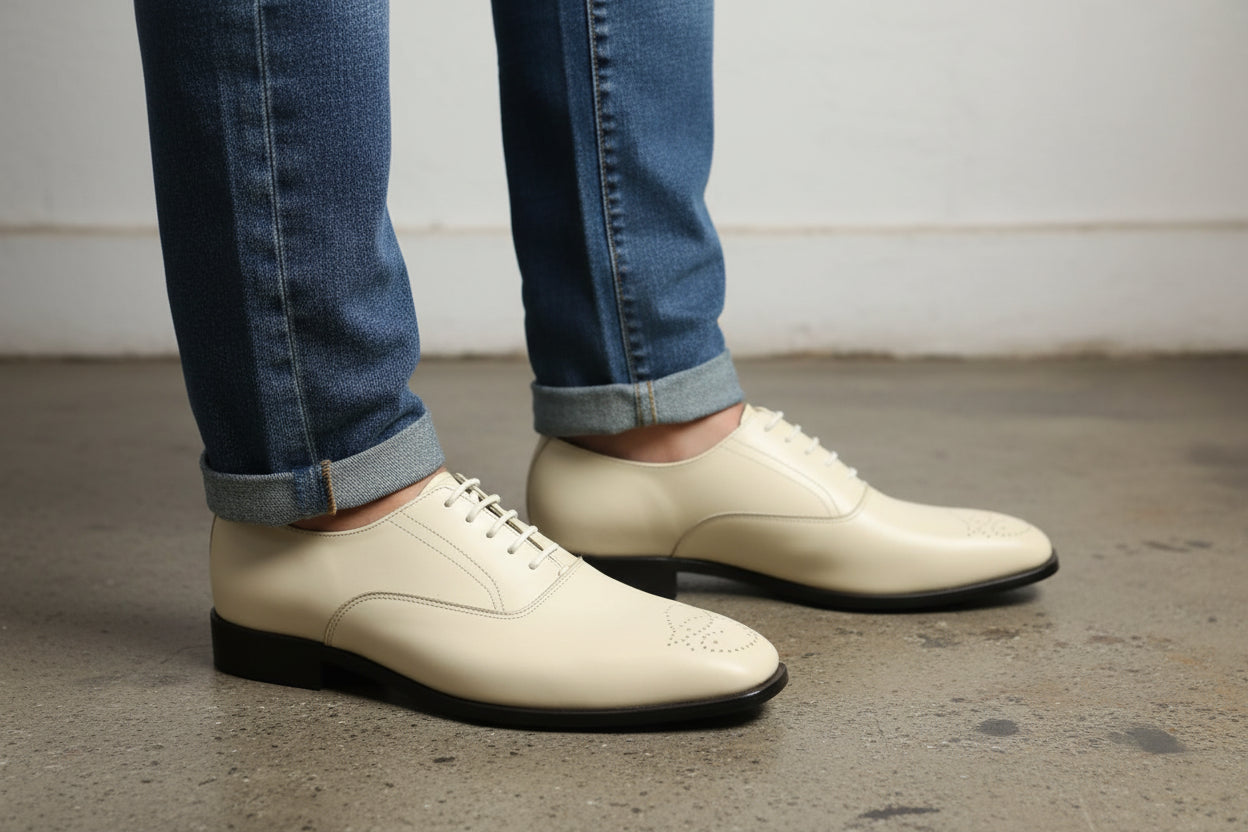 Handmade Men Cream color brogue shoes, Men Ivory dress shoes, Party shoes US 15 / Cream Ivory / D - Standard Handmade Men Cream color brogue shoes, Men Ivory dress shoes, Party shoes US 15 / Cream Ivory / D - Standard