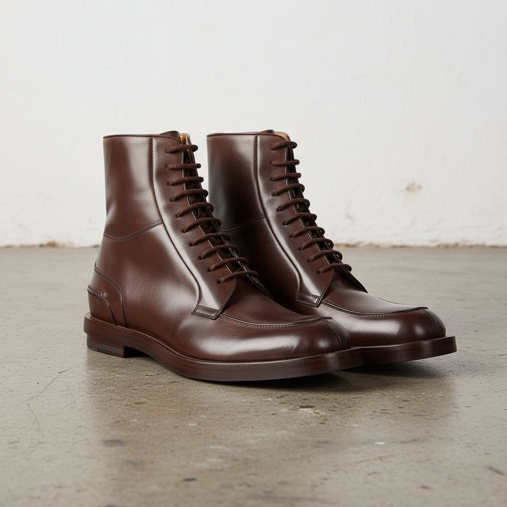 Handmade Men Dark Brown Lace Up Ankle Boot, Mens Boot, Welted Sole Boot - angle-view-showing-depth