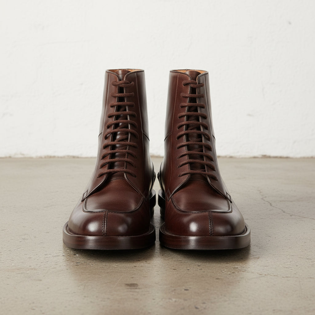 Handmade Men Dark Brown Lace Up Ankle Boot, Mens Boot, Welted Sole Boot - front-view