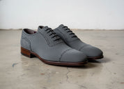 Handmade Men Dark Gray Oxford Shoes, Suede Leather Shoes, Shoes - 3-4-right-view