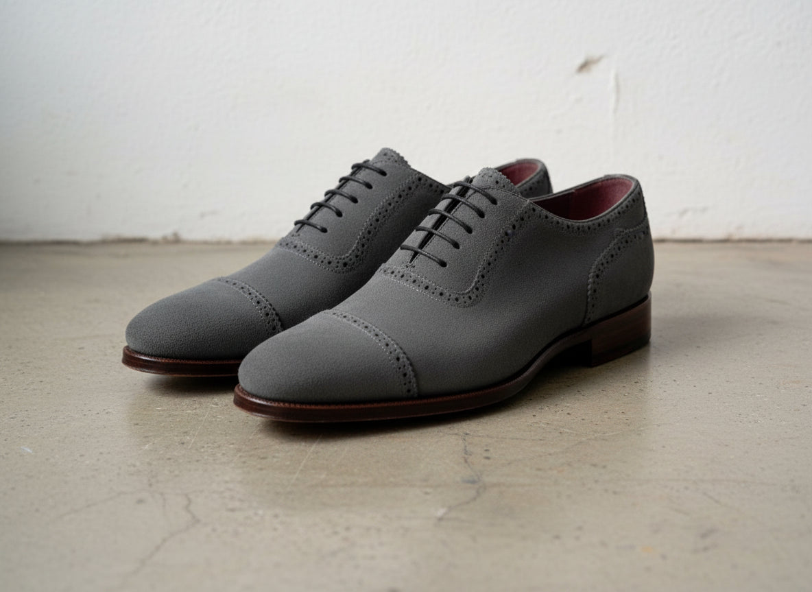 Handmade Men Dark Gray Oxford Shoes, Suede Leather Shoes, Shoes - angle-view-showing-depth