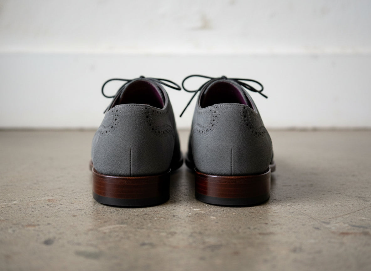 Handmade Men Dark Gray Oxford Shoes, Suede Leather Shoes, Shoes - back-view