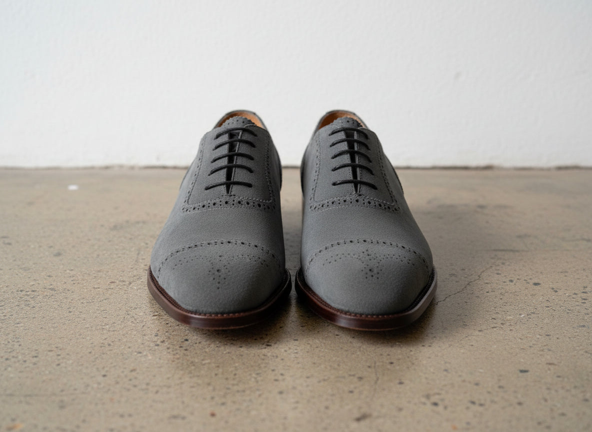 Handmade Men Dark Gray Oxford Shoes, Suede Leather Shoes, Shoes - front-view
