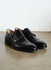 Handmade Men double buckle dress shoes, Men black monk shoes, Shoes for men - angle-view-showing-depth