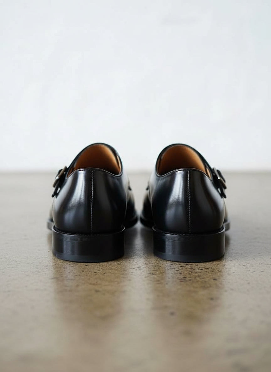 Handmade Men double buckle dress shoes, Men black monk shoes, Shoes for men - back-view