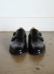 Handmade Men double buckle dress shoes, Men black monk shoes, Shoes for men - front-view