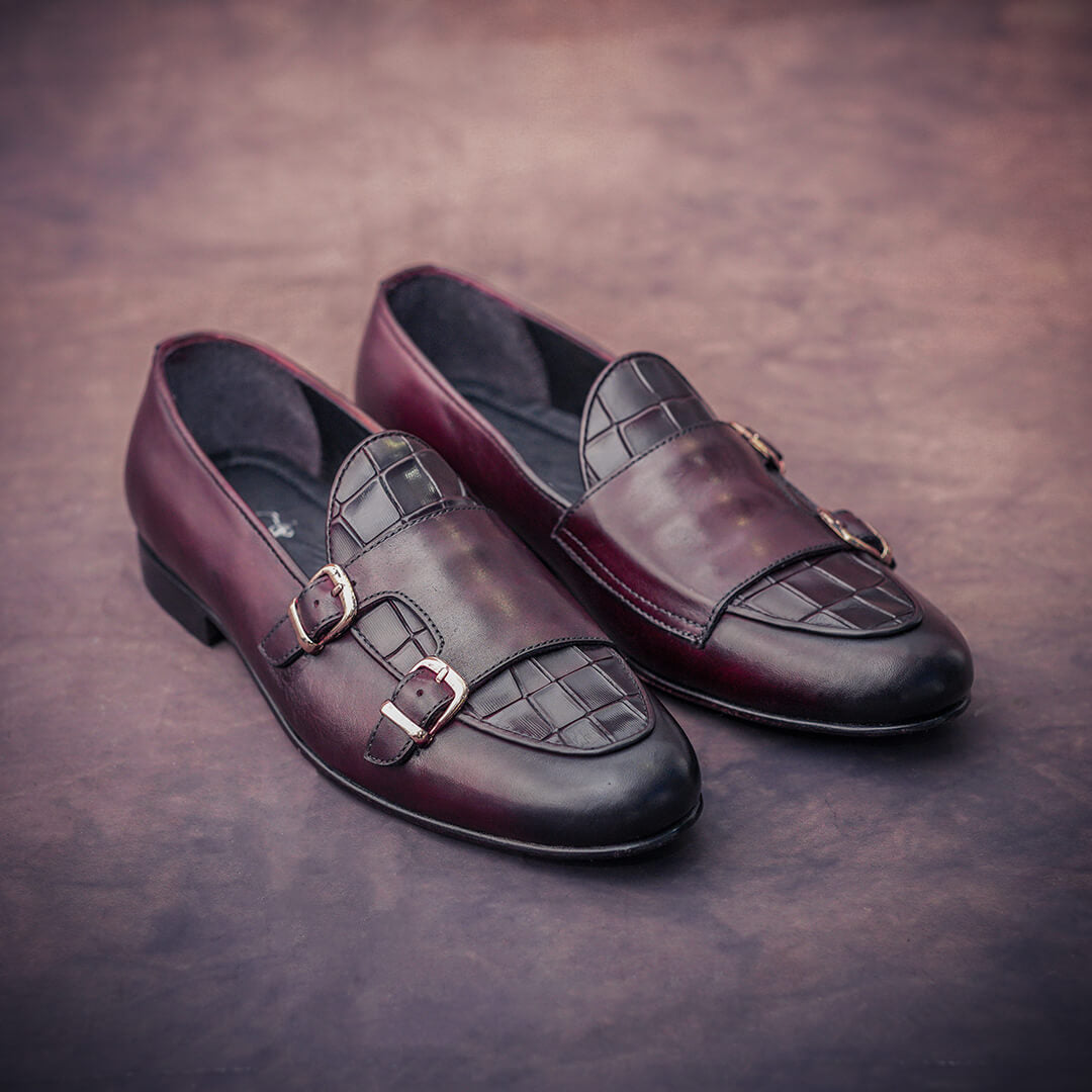 Handmade Men double monk leather Dress shoes, Penny Loafer shoes