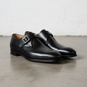 Handmade Men Formal Leather Shoes, Black Monk Shoes, Dress Shoes - angle-view-showing-depth