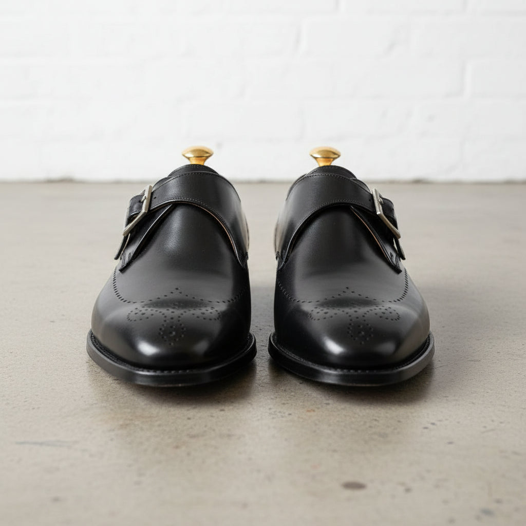 mens black dress shoes with silver buckle Single Buckle - Men's Monkstrap Leather Dress shoes