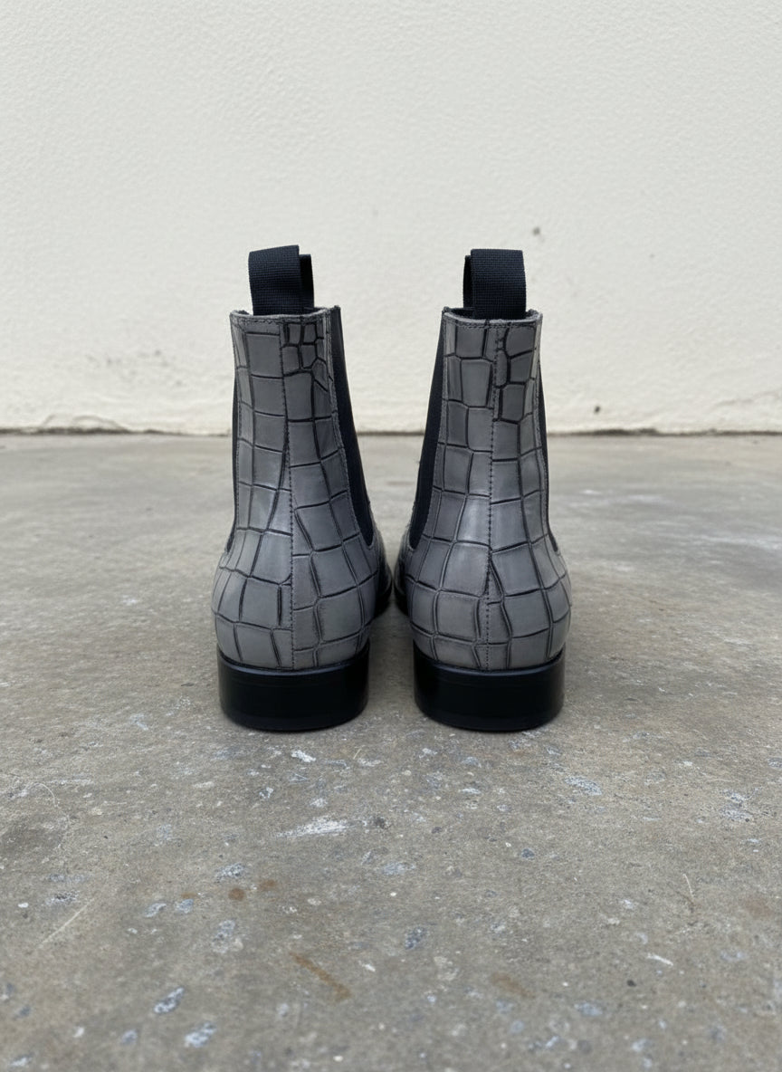 Handmade Men Gray crocodile boots, Men alligators boot, Men Chelsea boots - back-view