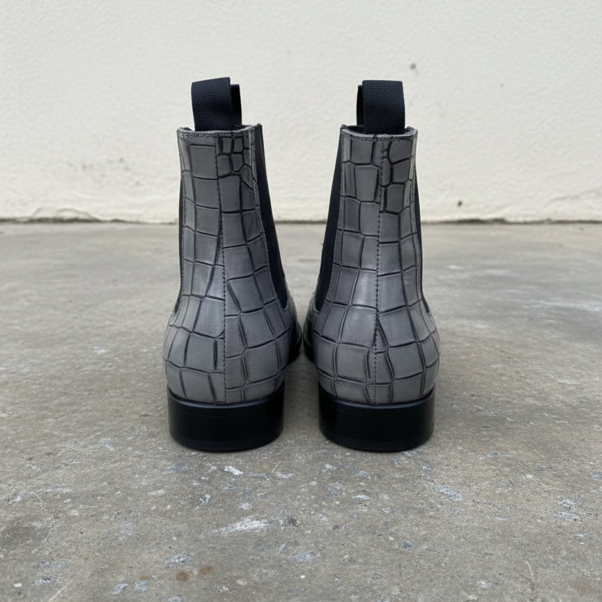 Handmade Men Gray crocodile boots, Men alligators boot, Men Chelsea boots - back-view