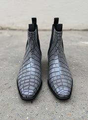 Handmade Men Gray crocodile boots, Men alligators boot, Men Chelsea boots - front-view