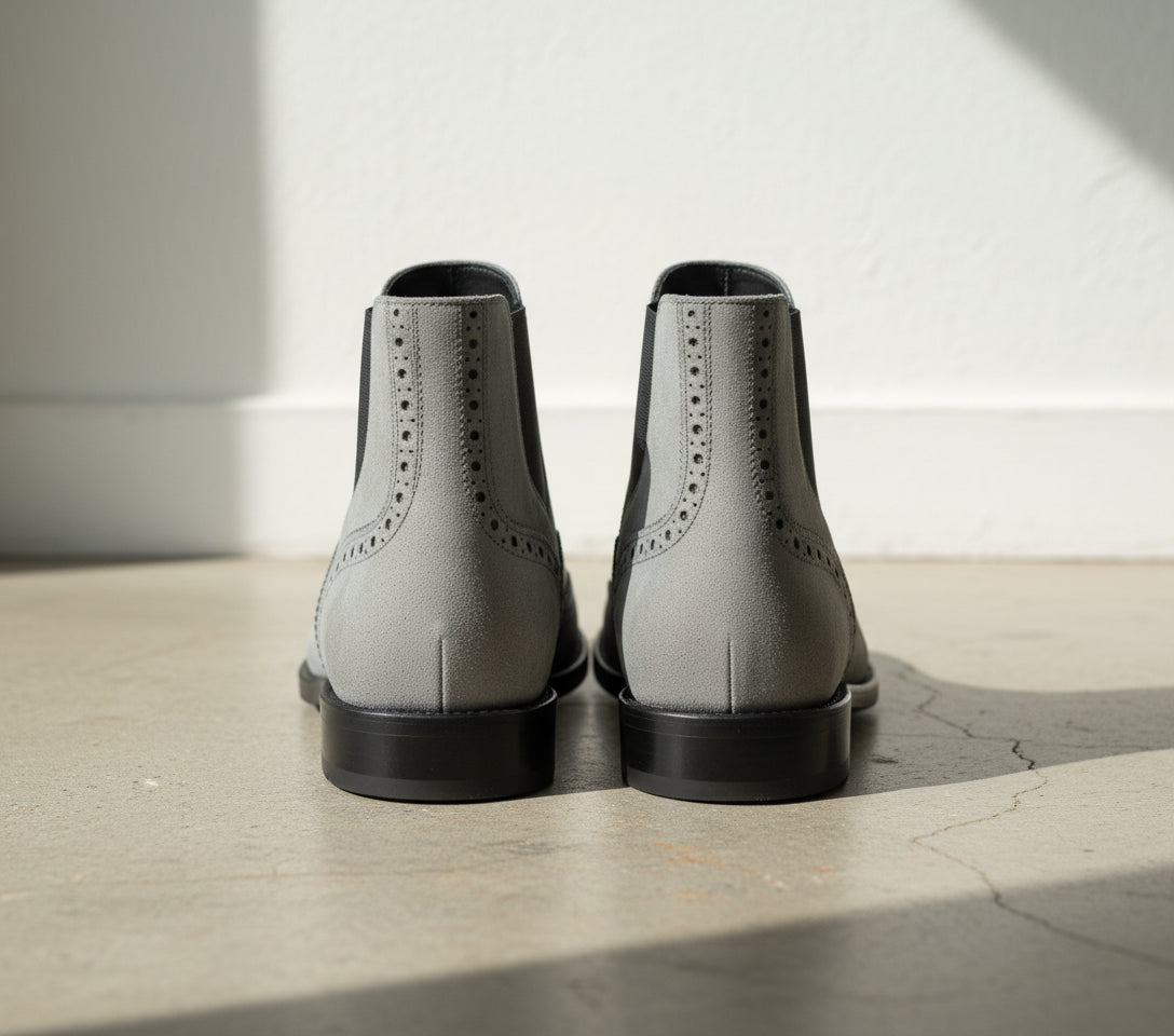 Handmade Men Gray suede leather chelsea boots, Mens wingtip brogue boots - back-view