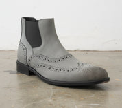 Handmade Men Gray suede leather chelsea boots, Mens wingtip brogue boots - detail-view-showing-texture