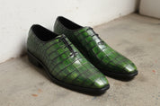 Handmade Men green crocodile shoes, Men Alligators shoes, Men dress shoes - angle-view-showing-depth