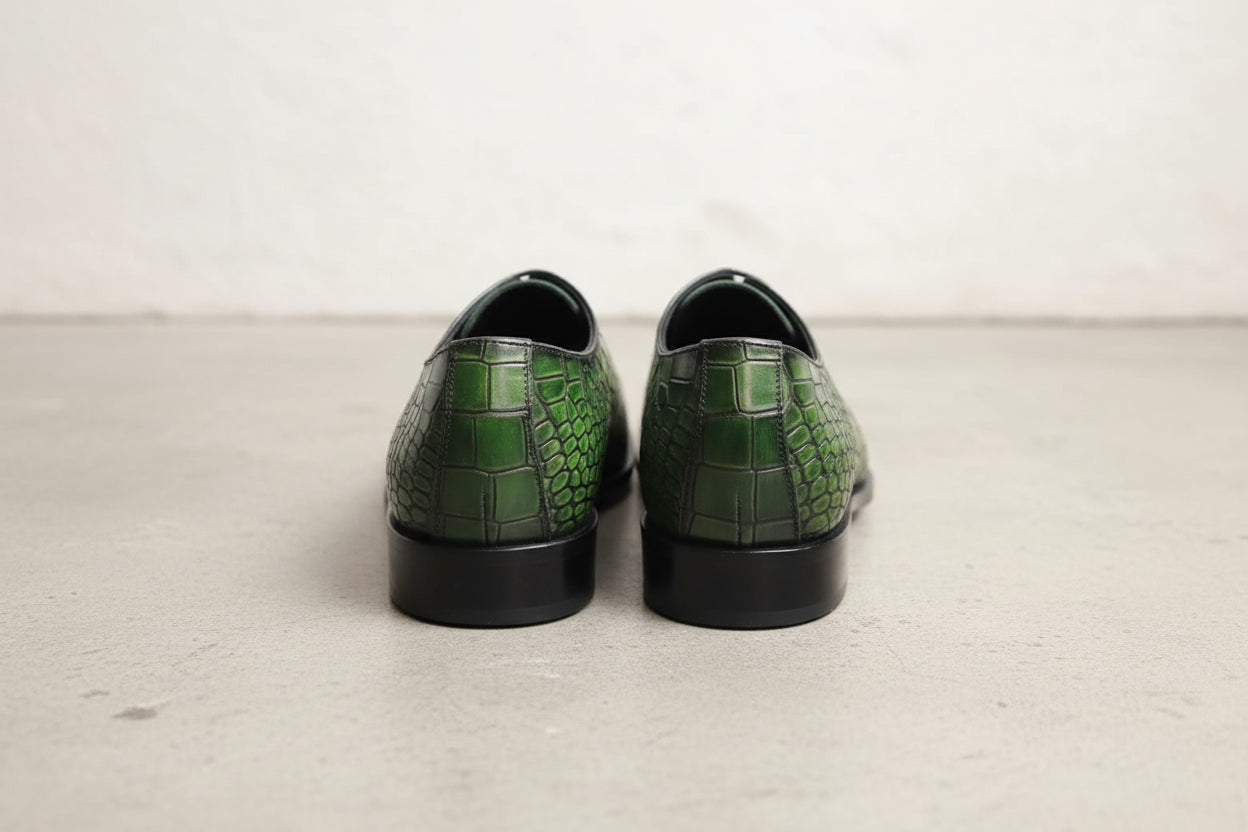 Handmade Men green crocodile shoes, Men Alligators shoes, Men dress shoes - back-view