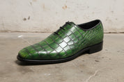 Handmade Men green crocodile shoes, Men Alligators shoes, Men dress shoes - detail-view-showing-texture