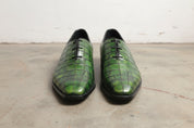 Handmade Men green crocodile shoes, Men Alligators shoes, Men dress shoes - front-view