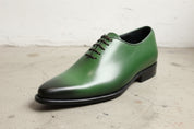 Handmade Men green leather dress shoes, Men pointed toe lace up shoes - detail-view-showing-texture