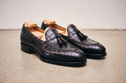 Handmade Men leather Tassels shoes moccasins, crocodile patterned shoes - angle-view-showing-depth
