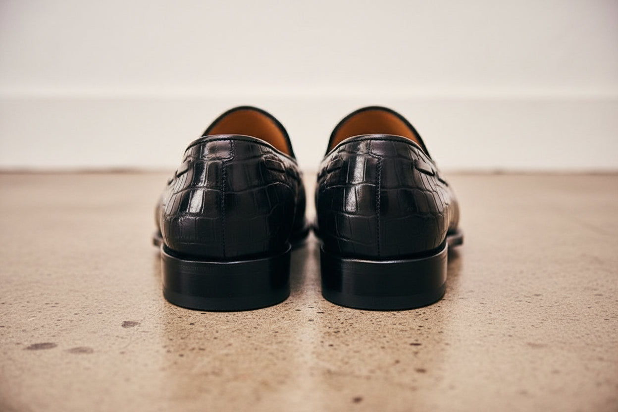 Handmade Men leather Tassels shoes moccasins, crocodile patterned shoes - back-view