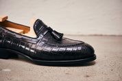Handmade Men leather Tassels shoes moccasins, crocodile patterned shoes - detail-view-showing-texture
