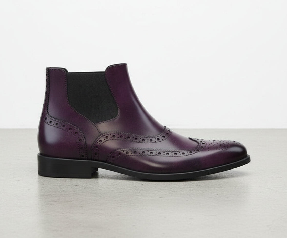 Handcrafted Maroon Wingtip Brogue Ankle Boots