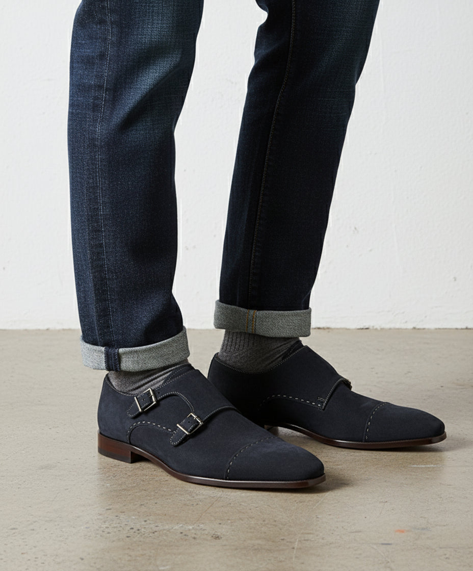 Handmade Men Monk Strap Shoes, Suede Shoes, Navy Blue Dress Shoes US 5.5 / Navy Blue / 4E - Extra Wide Handmade Men Monk Strap Shoes, Suede Shoes, Navy Blue Dress Shoes US 5.5 / Navy Blue / 4E - Extra Wide