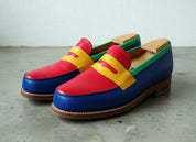 Handmade Men Multi Color Leather Dress Shoes, Slip on Loafer Shoes - 3-4-right-view