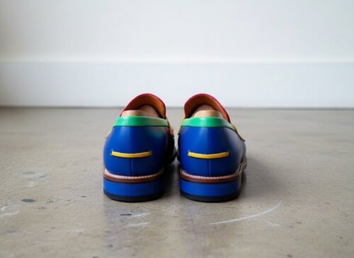 Handmade Men Multi Color Leather Dress Shoes, Slip on Loafer Shoes - back-view