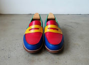 Handmade Men Multi Color Leather Dress Shoes, Slip on Loafer Shoes - front-view