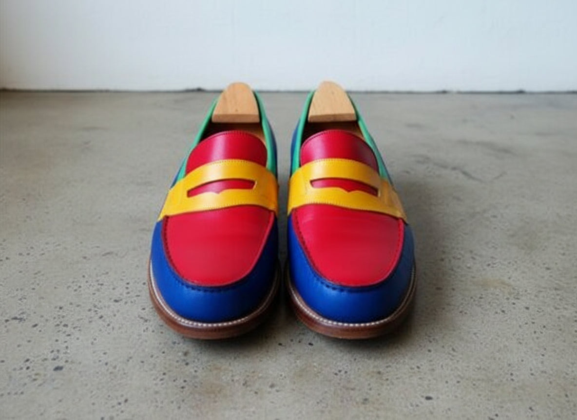 Handmade Men Multi Color Leather Dress Shoes, Slip on Loafer Shoes - front-view