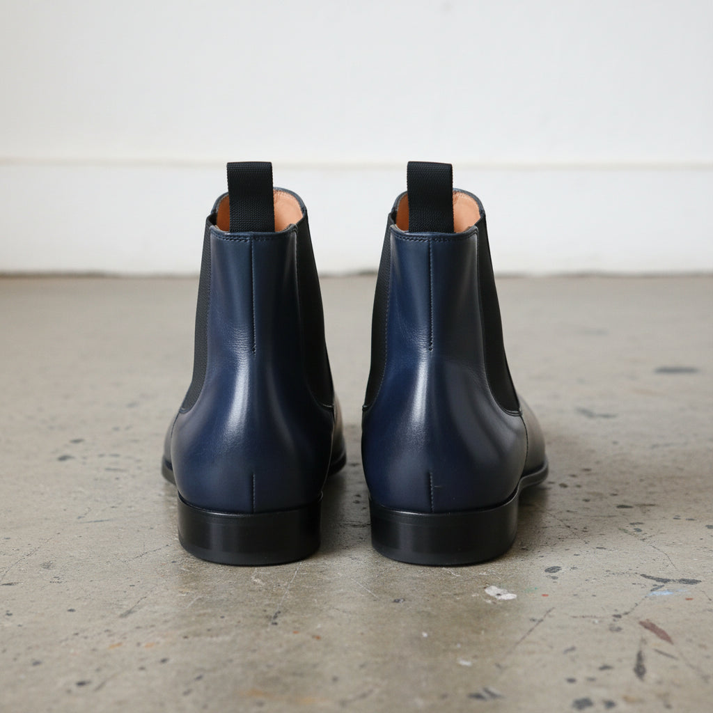 Handmade Men Navy Blue Ankle Chelsea Boots, Dress Formal Business Boots - back-view