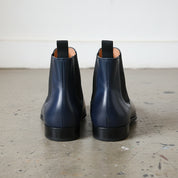 Handmade Men Navy Blue Ankle Chelsea Boots, Dress Formal Business Boots - back-view