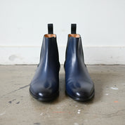 Handmade Men Navy Blue Ankle Chelsea Boots, Dress Formal Business Boots - front-view