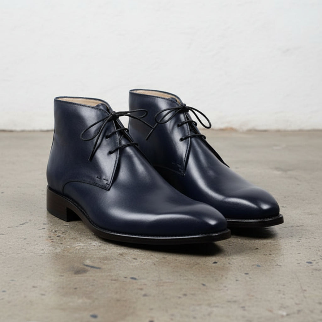 Handmade Men Navy Blue Color Ankle High Boots, Navy Blue Chukka Boots