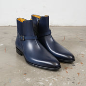 Handmade Men Navy blue Jodhpurs ankle boots, Men Blue zip ankle boots - angle-view-showing-depth