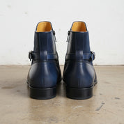 Handmade Men Navy blue Jodhpurs ankle boots, Men Blue zip ankle boots - back-view