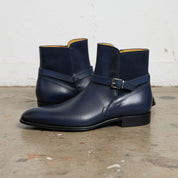 Handmade Men Navy blue Jodhpurs ankle boots, Men Blue zip ankle boots - detail-view-showing-texture