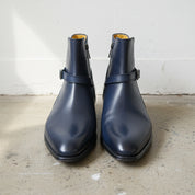 Handmade Men Navy blue Jodhpurs ankle boots, Men Blue zip ankle boots - front-view