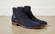 Handmade Men Navy Blue Jodhpurs Boot, Side Zipper Ankle Boot, Mens Boot - angle-view-showing-depth