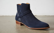 Handmade Men Navy Blue Jodhpurs Boot, Side Zipper Ankle Boot, Mens Boot - detail-view-showing-texture