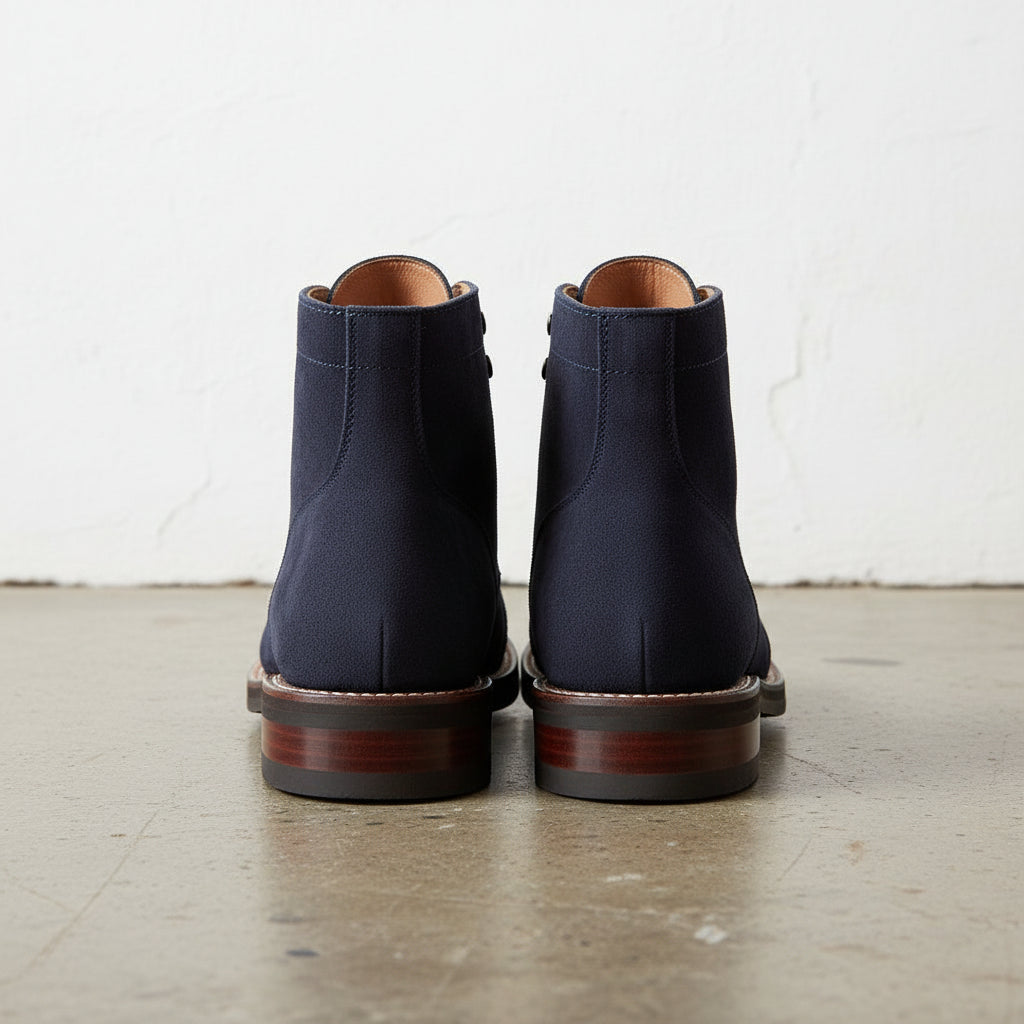 Handmade Men Navy Blue Suede Ankle Boots, Mens Fashion Lace Up Boots - back-view