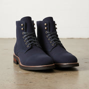 Handmade Men Navy Blue Suede Ankle Boots, Mens Fashion Lace Up Boots - front-view