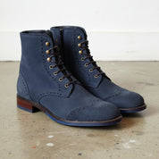 Handmade Men Navy blue Suede ankle zipper boots, ankle high boot - angle-view-showing-depth