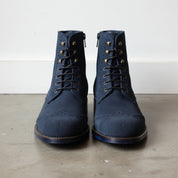 Handmade Men Navy blue Suede ankle zipper boots, ankle high boot - front-view