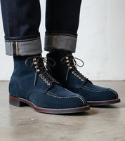 Handmade Men Navy Blue Suede Lace Up Ankle High Boots, Blue Suede Boots - angle-view-showing-depth