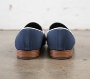 Handmade Men Navy Blue Suede Leather Tassels Moccasins Shoes Loafer Silpons - back-view