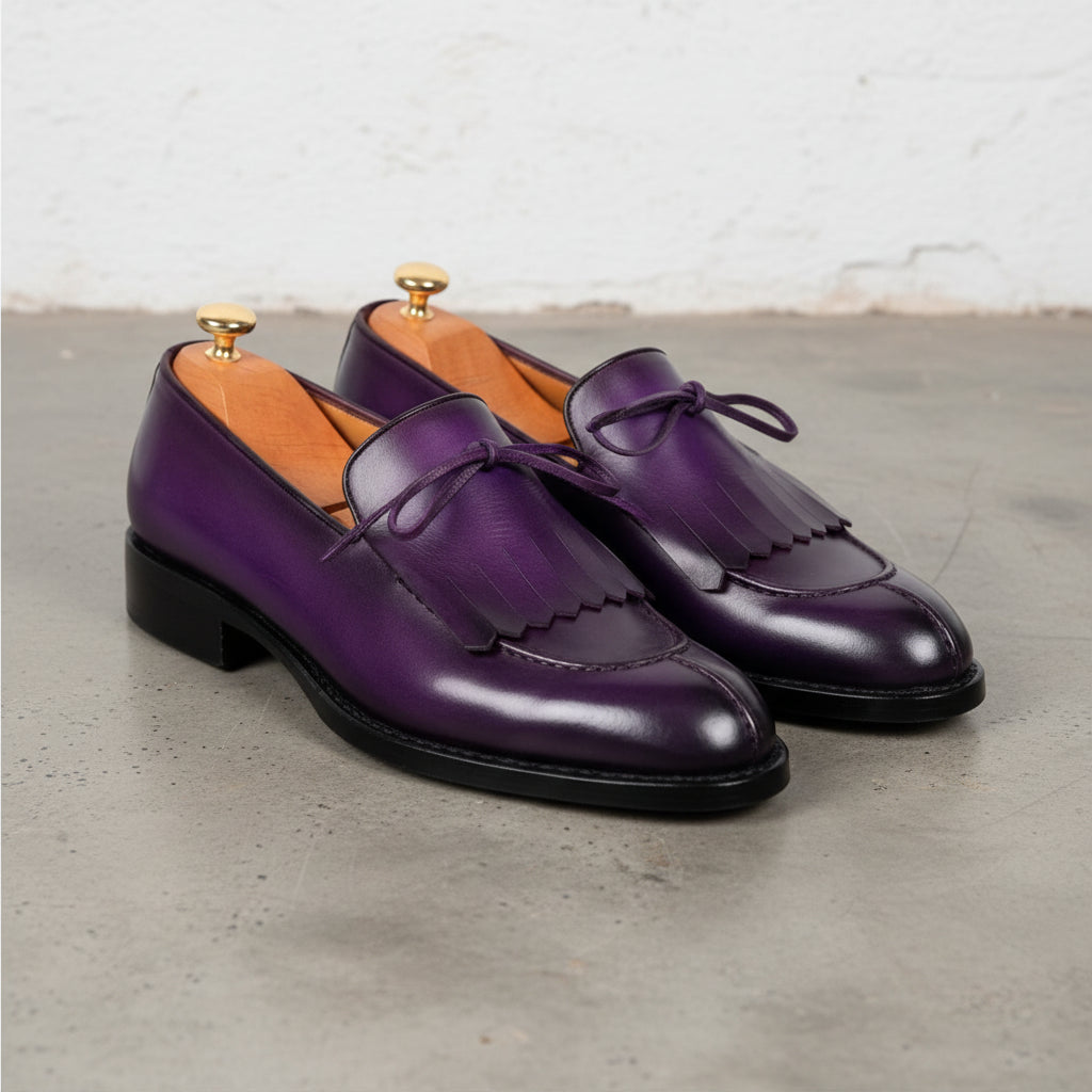 Handmade Men Oxford Fringe Purple leather party shoes Purple leather Shoes