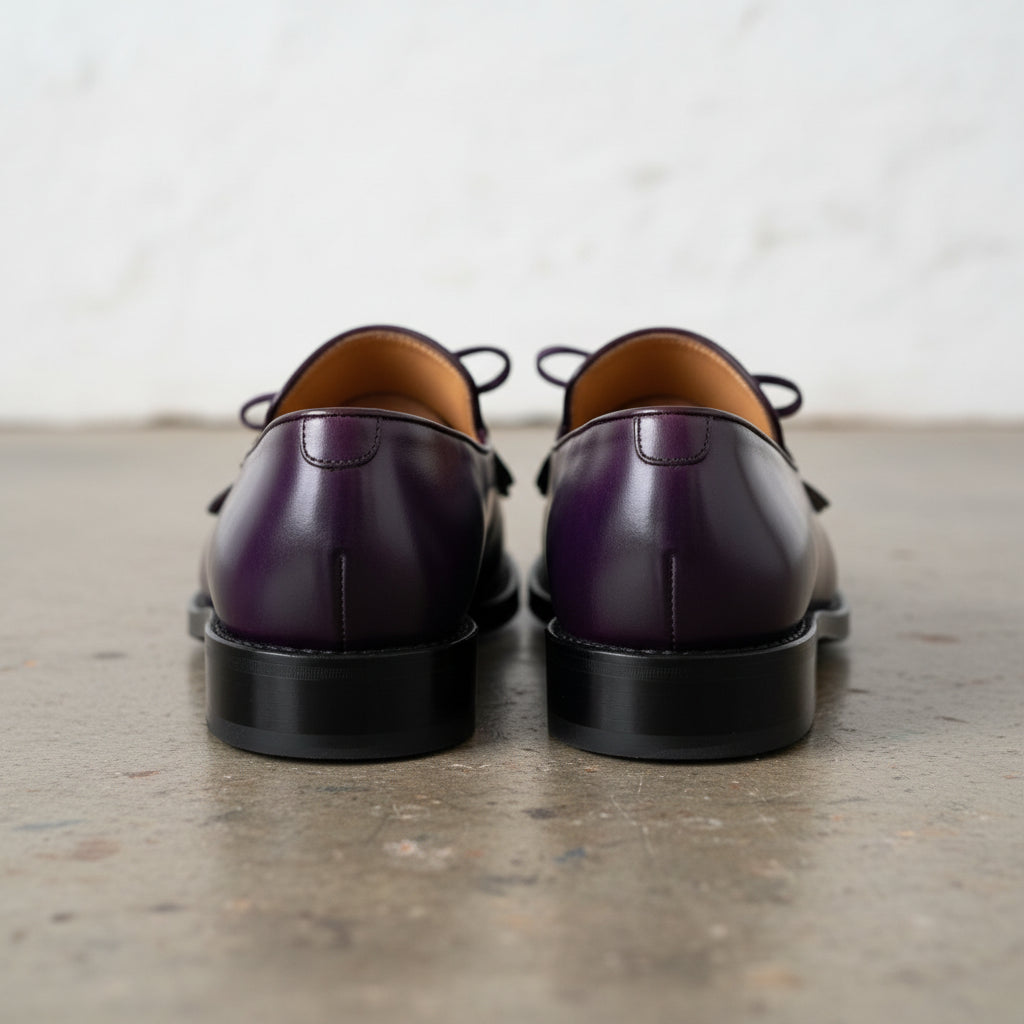 Handmade Men's Purple Leather Fringe Loafers US 12.5 / Purple Handmade Men's Purple Leather Fringe Loafers US 12.5 / Purple